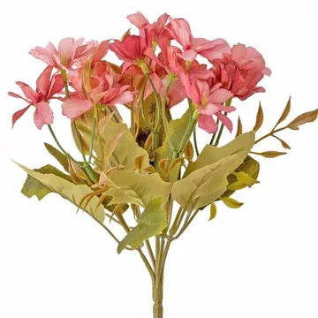 15 virágfejes, 5 ágú krizantém selyemvirág csokor, 25cm magas - Rózsaszín  AF054-04