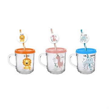 Mintás bögre szívószállal 246ml   424616