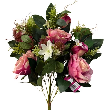 Művirág rózsa 54cm pink 6 fejű