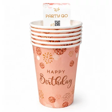 Pohár papír rózsaszín Happy Birthday 6db-os 9cm  CN50630