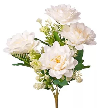 Dália selyemvirág csokor, 7 ágú, 36cm magas - Fehér  LD003-01