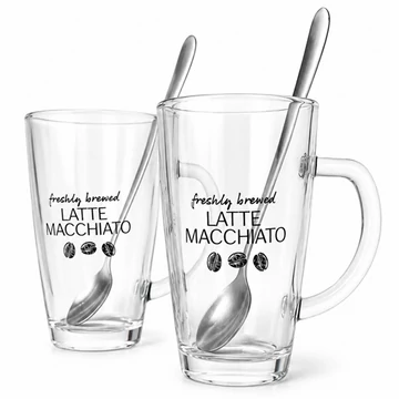 Kávéspohohár üveg 2db-os kanállal "Latte Macchiato"  212136