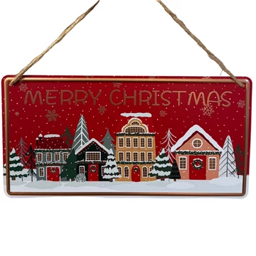 Bádog kép havas házak 30x12cm  081275