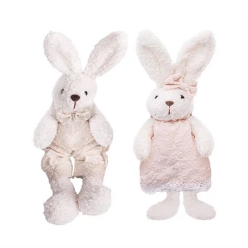 Textil nyuszi fehér/lila virágmintás 16cm  468230