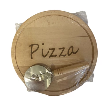 Fa pizzatál feliratos 30cm+pizzavágó