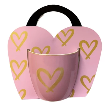Bögre porcelán 460ml szív pink  519631