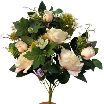 Művirág rózsa 56cm bézs-rózsaszín 6 fejű