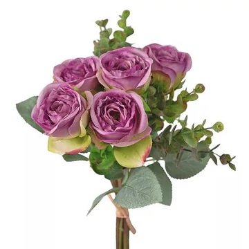 Eukaliptuszos rózsa selyemvirág csokor 36cm magas - Lila  LD010-03