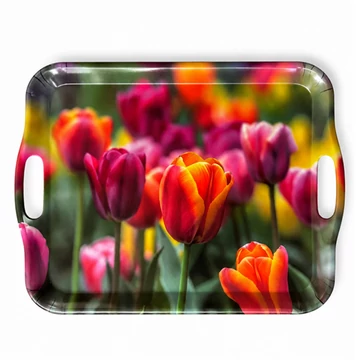 Műanyag tálca füllel tulipános 41,8x28,5x2,3cm     M40375