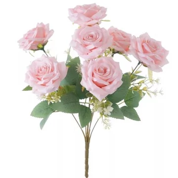 Rózsa selyemvirág csokor, 7 ágú, 41cm magas - Rózsaszín  AF163-04