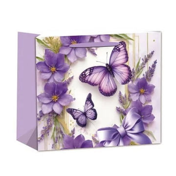 Ajándéktasak lila lepke+virág 32x26cm  QP3946