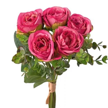 Eukaliptuszos rózsa selyemvirág csokor 36cm magas - Pink  LD010-02