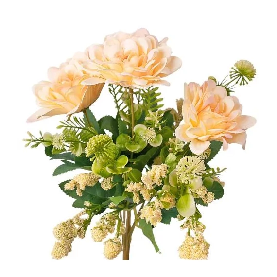 Dália selyemvirág csokor, 7 ágú, 36cm magas - Krém  LD003-02