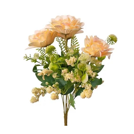 Dália selyemvirág csokor, 7 ágú, 36cm magas - Krém  LD003-02