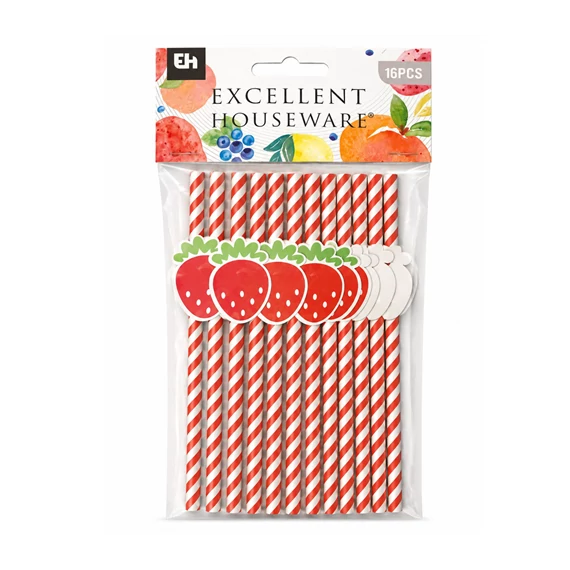Szívószál papír mintás 16db/cs