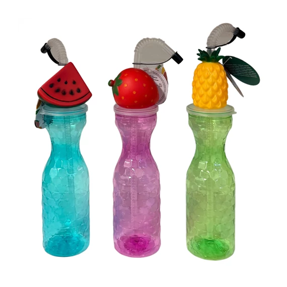 Kulacs műanyag 500ml szívószállal gyümölcs dekoros