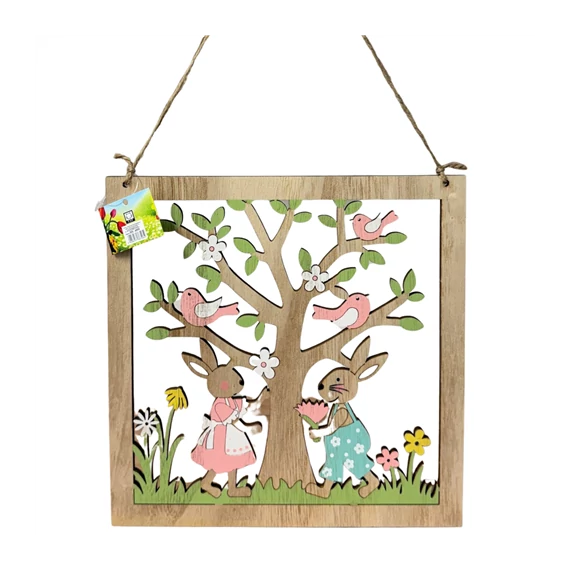 Fa dekor nyuszik+fa 22x22cm  BD1106