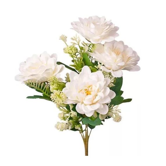 Dália selyemvirág csokor, 7 ágú, 36cm magas - Fehér  LD003-01
