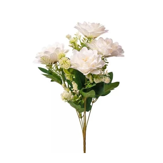 Dália selyemvirág csokor, 7 ágú, 36cm magas - Fehér  LD003-01
