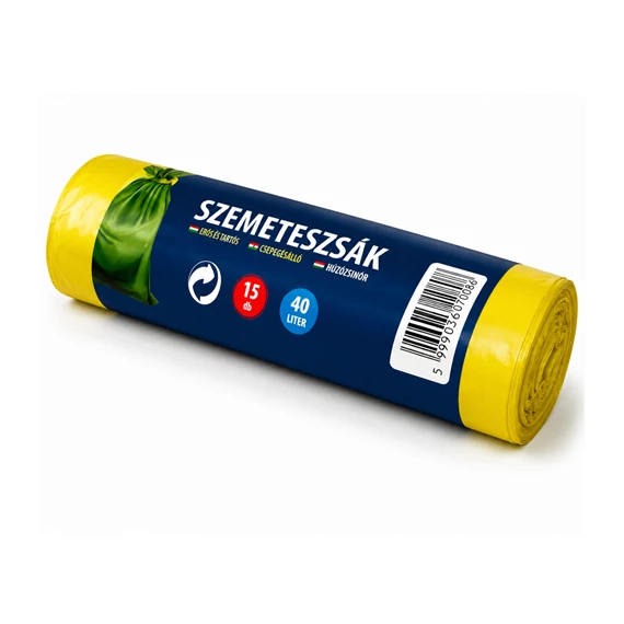 Szemeteszsák behúzhatós 40L 15db-os