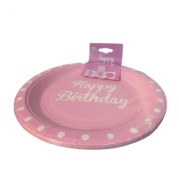 Tányér papír rózsaszín 18cm 8db-os birthday  CN50687