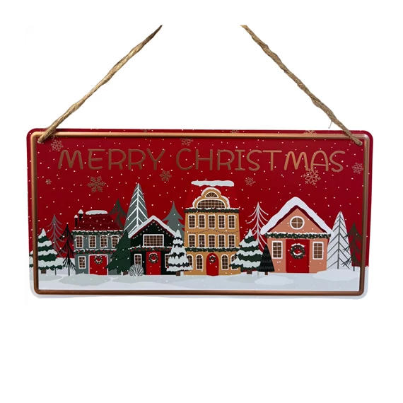 Bádog kép havas házak 30x12cm  081275