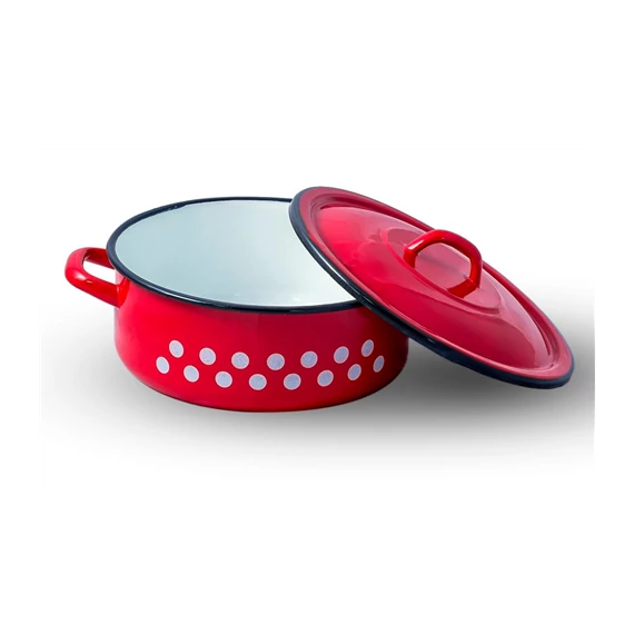 Zománcos lábas+fedő 17cm piros dekor  
