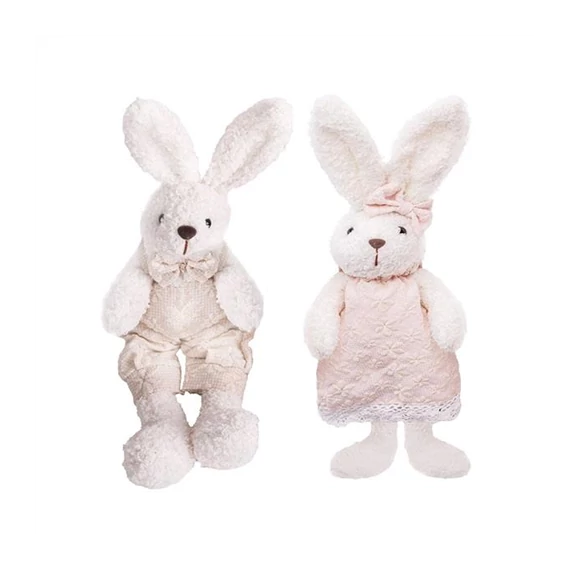 Textil nyuszi fehér/lila virágmintás 16cm  468230