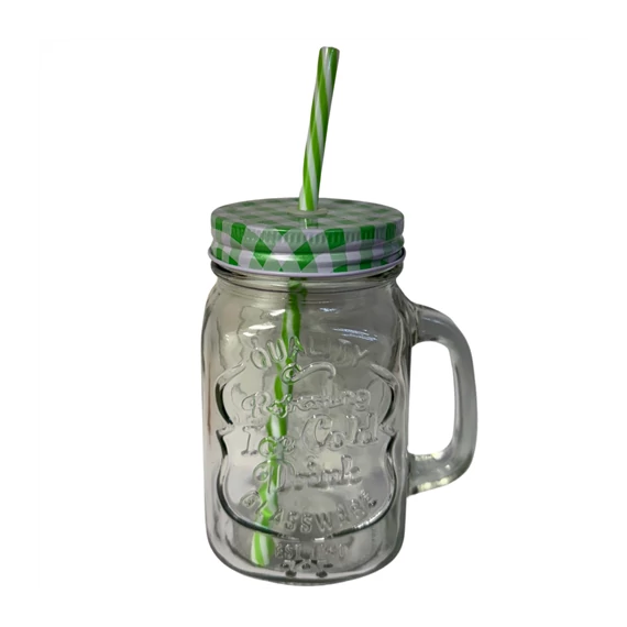 Bögre üveg+szívószál 480ml  eng-212