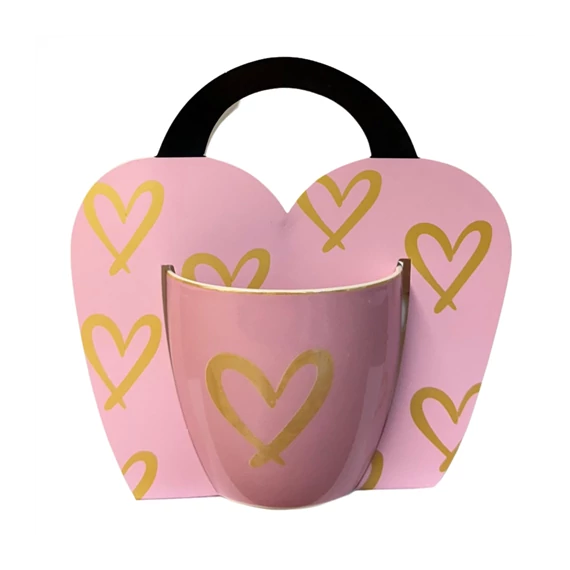 Bögre porcelán 460ml szív pink  519631