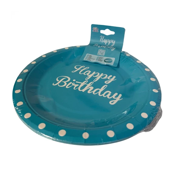 Tányér papír kék 18cm 8db-os birthday  CN50691
