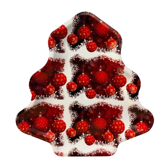 Karácsonyi műanyag tálca karácsonyfa alakú